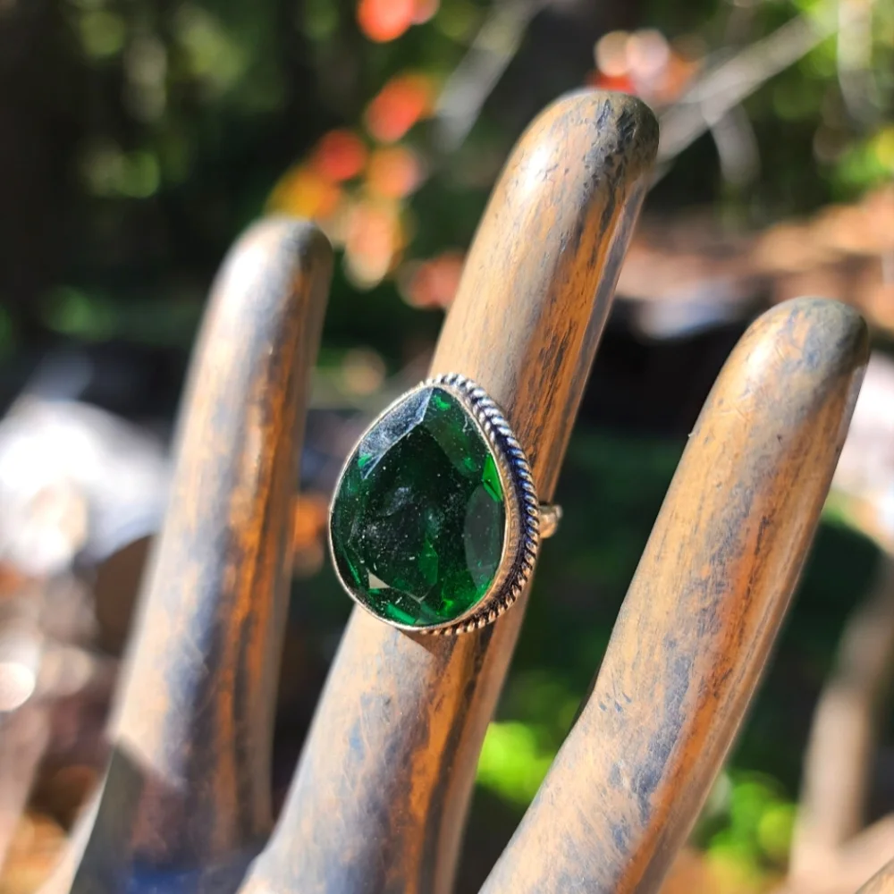 Tourmaline large green pear cut sterling ring sz6 - Picture 1 of 7